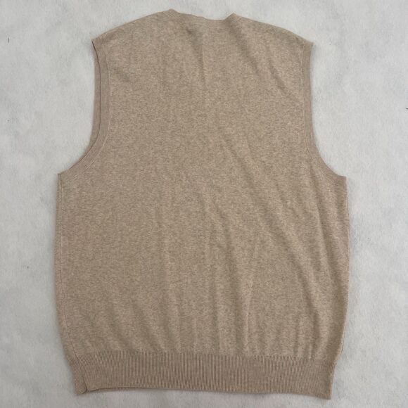 Vintage Polo Ralph Lauren Men's L Golf Tan Brown 100% Cotton Sweater Vest Preppy - Picture 2 of 8